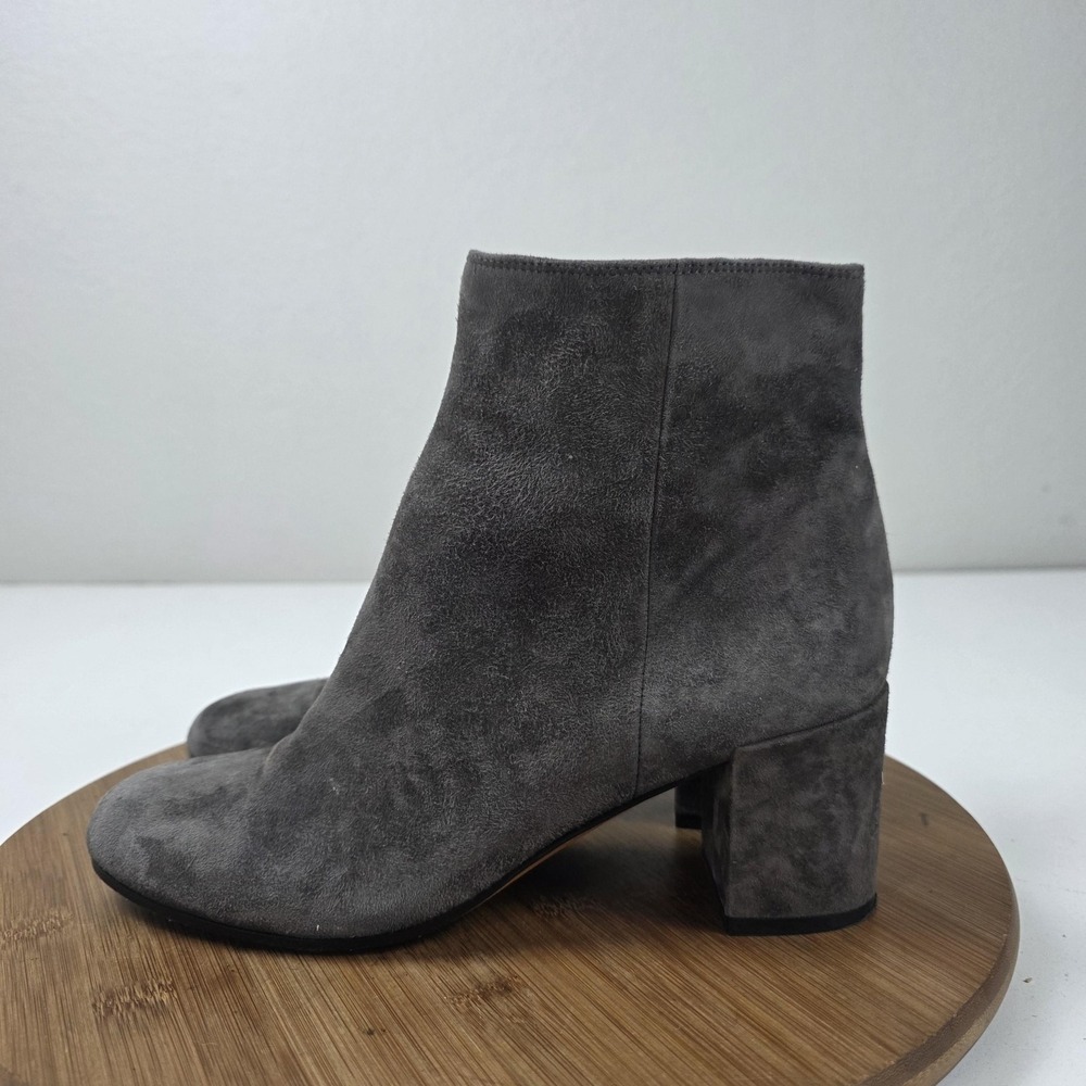Vince Boots Womens Size 7.5 M Gray Suede Ankle Block Heel Side Zip Booties Italy